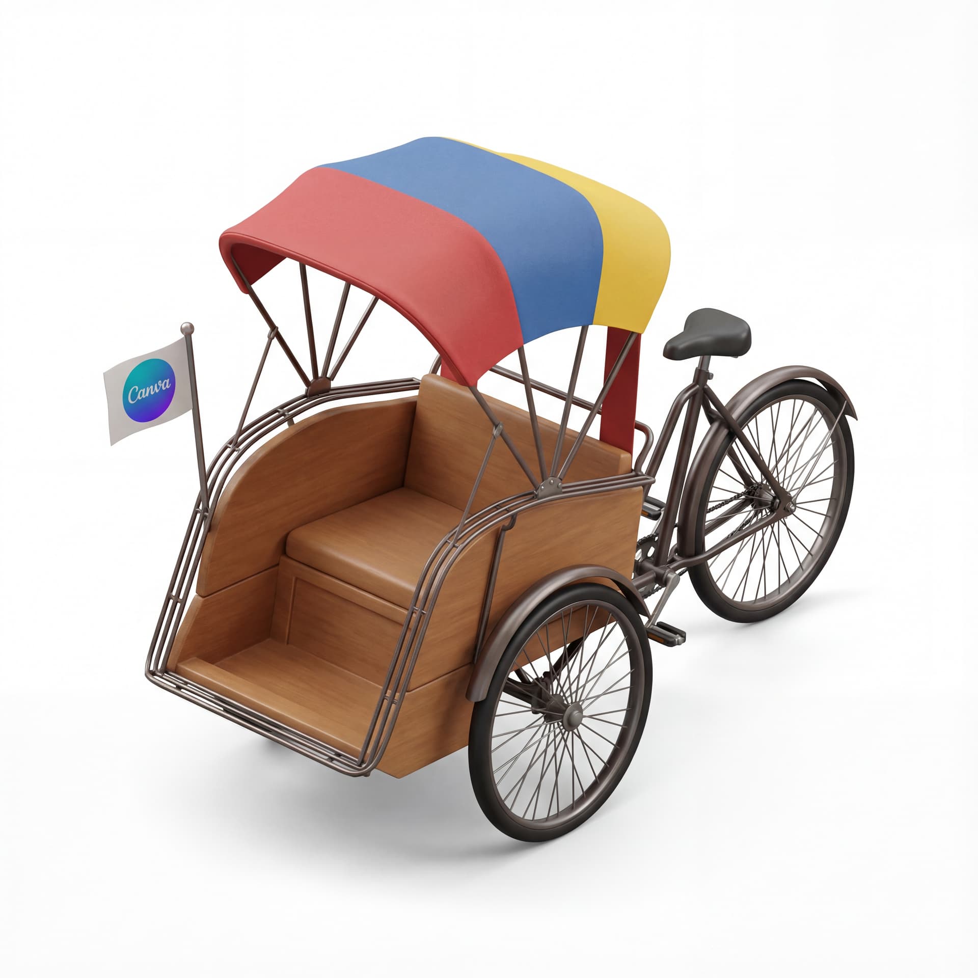 becak dengan angle isomtric 45 derajat ada bendera icon canva