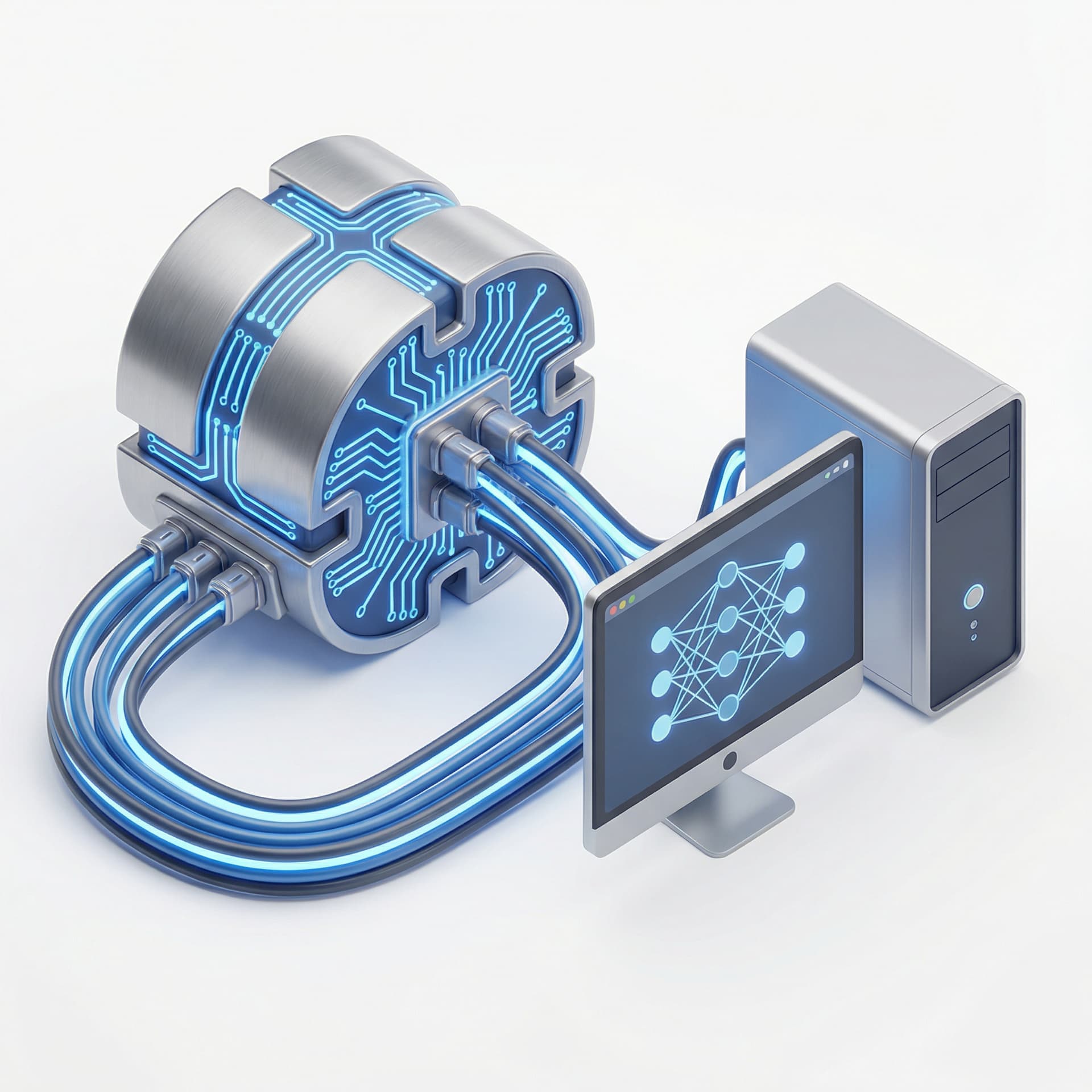 Otak robot terhubung ke komputer