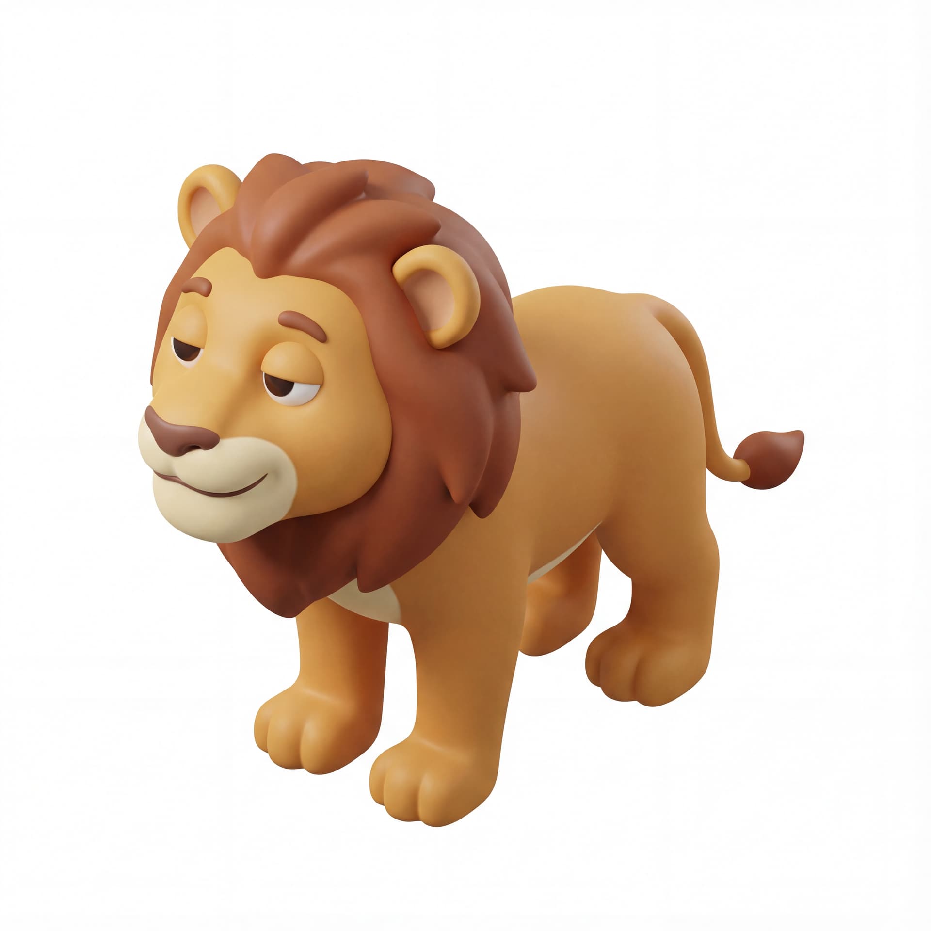 facing forward cute cartoon lion slowly swaying left and right, eyes half-closed with a relaxed smile.