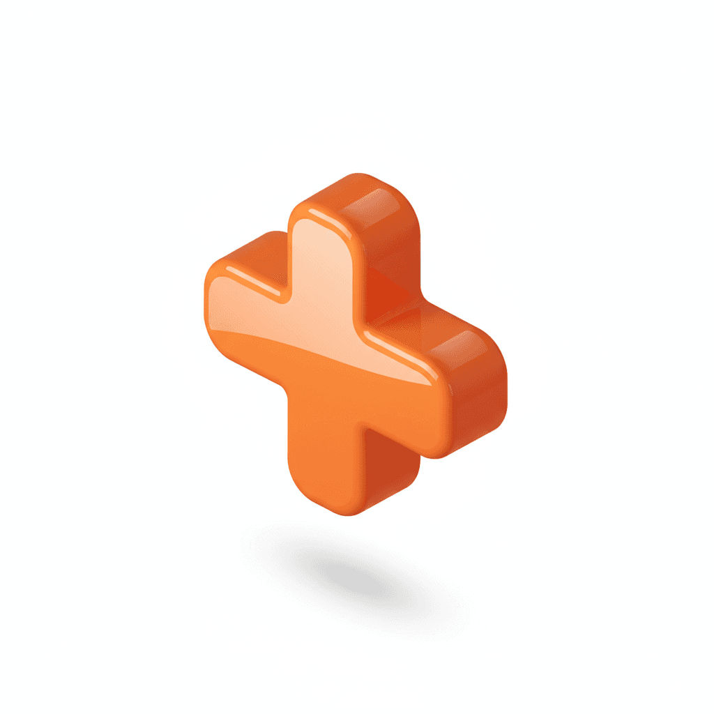 floating plus health icon with glossy surface orange color