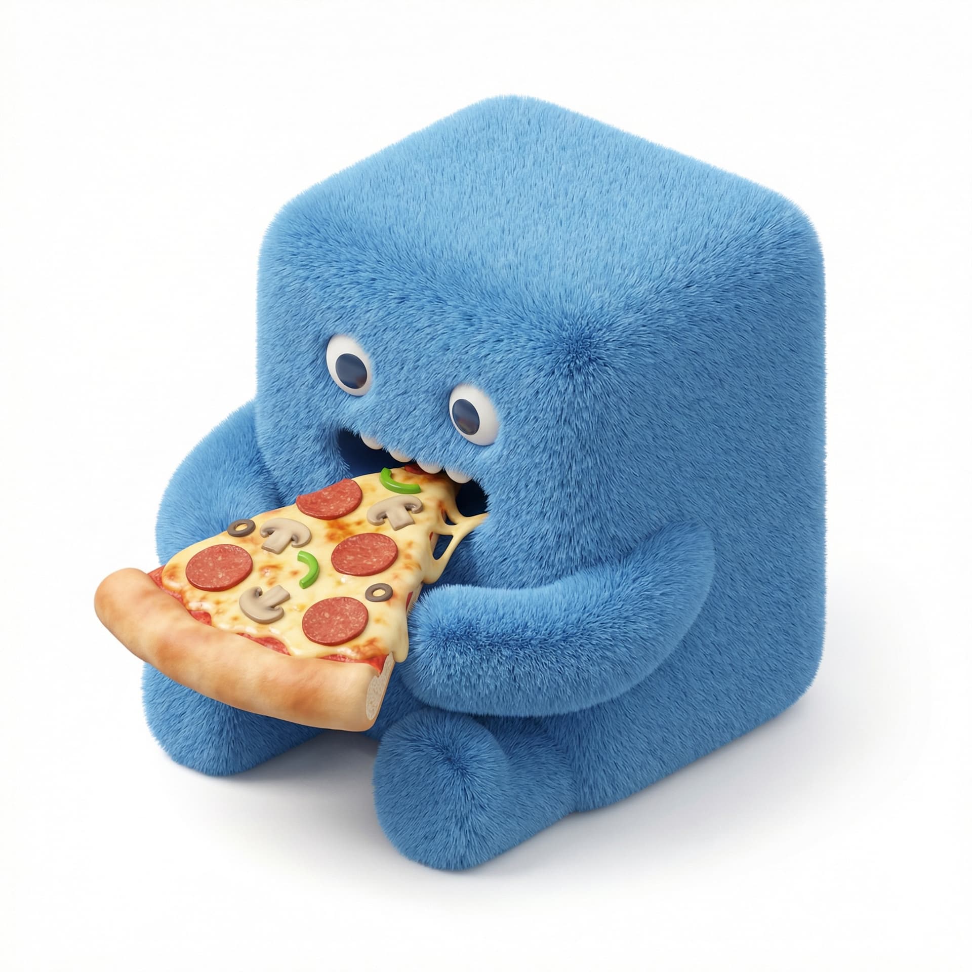 monster berbentuk kotak lagi makan pizza