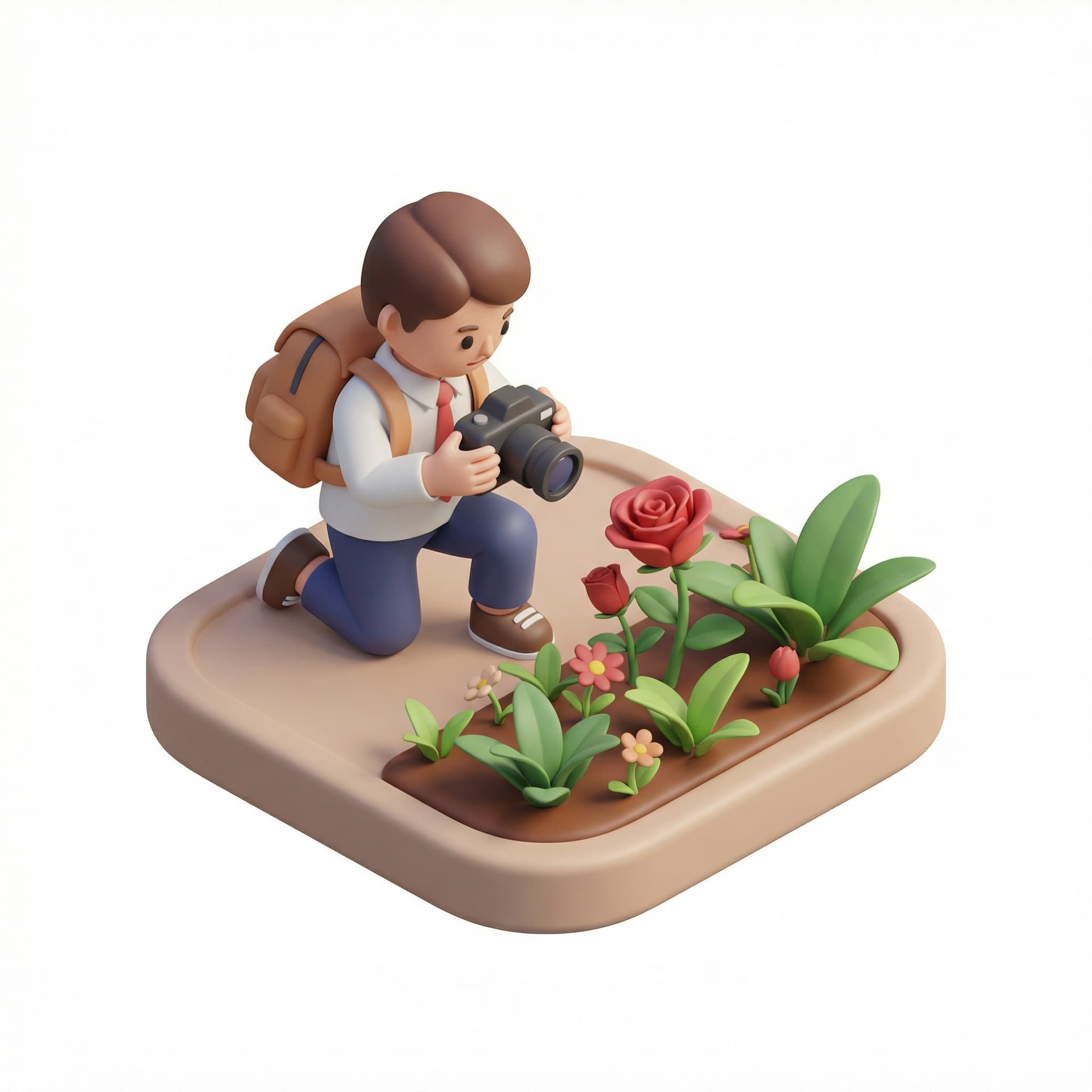 seorang pelajar foto bunga di kebun