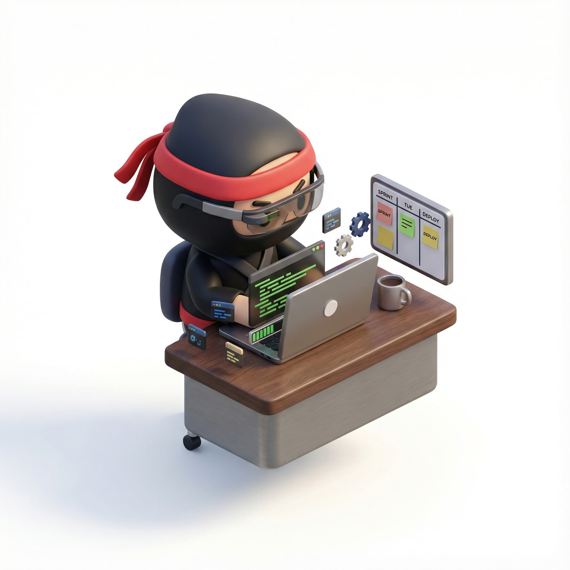 a ninja tech doing agile updates code