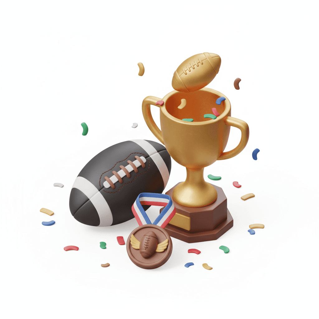 icon untuk logo kejuaraan sepak bola; ada bola, piala, medali, confetti