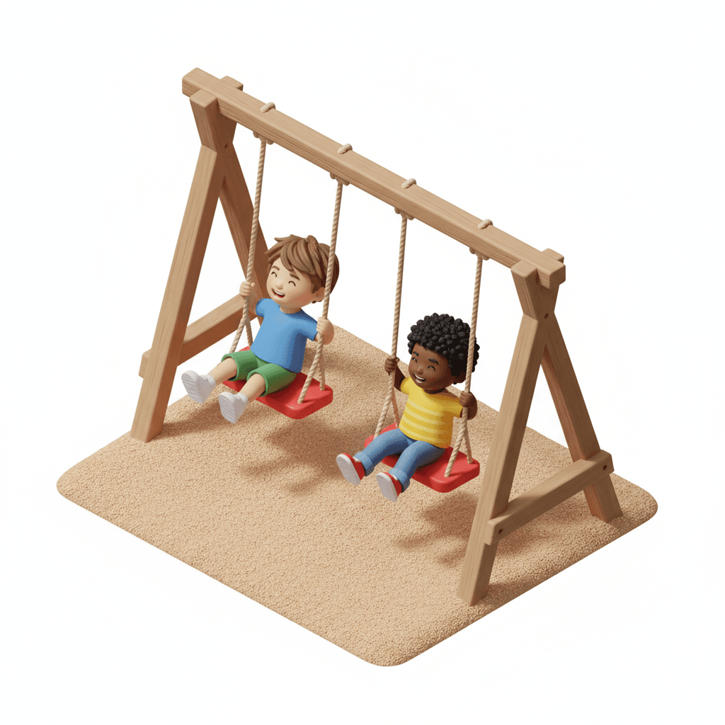 dua orang anak kecil laki-laki bermain ayunan