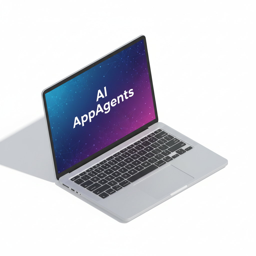 3d laptop with "AI AppAgents" branding in it