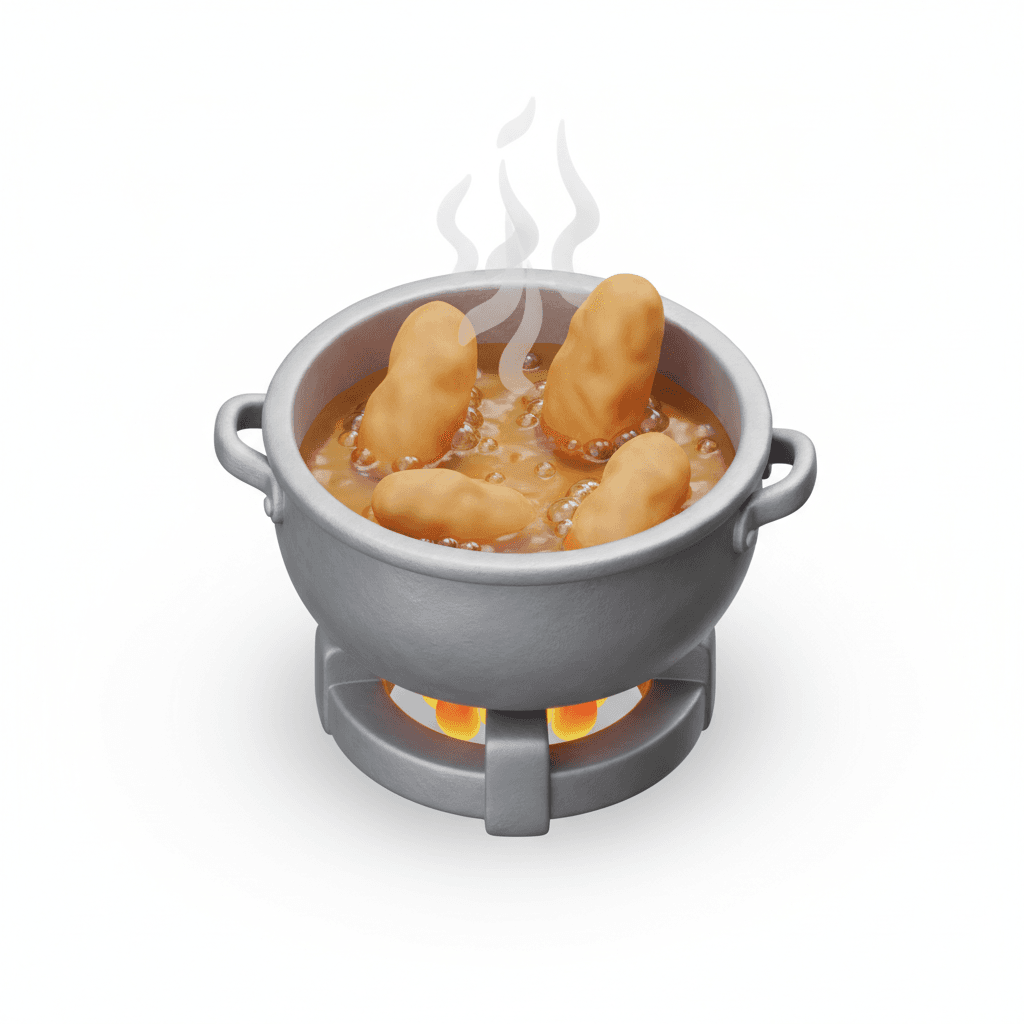 Pisang goreng, sambil direbus di panci mendidih