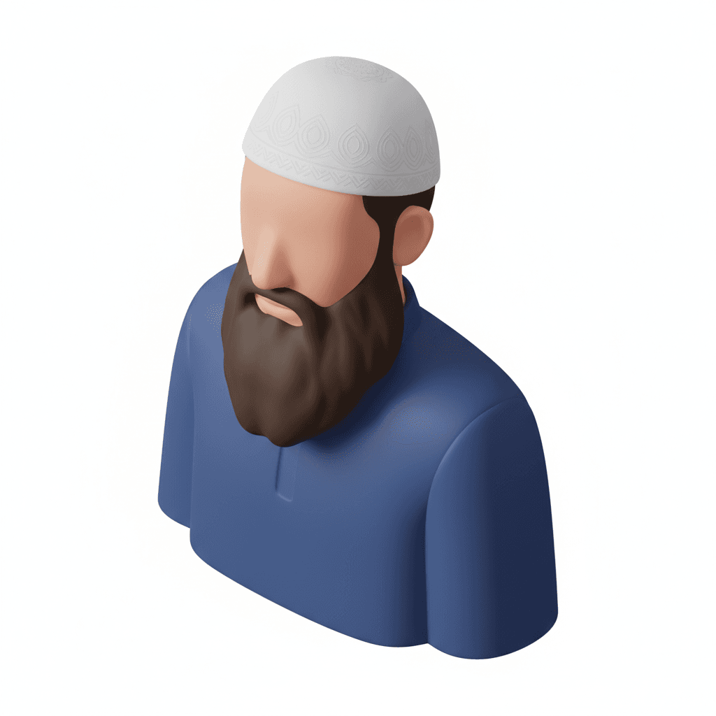 Seorang muslim yang menggunakan peci dan jenggot, tanpa wajah