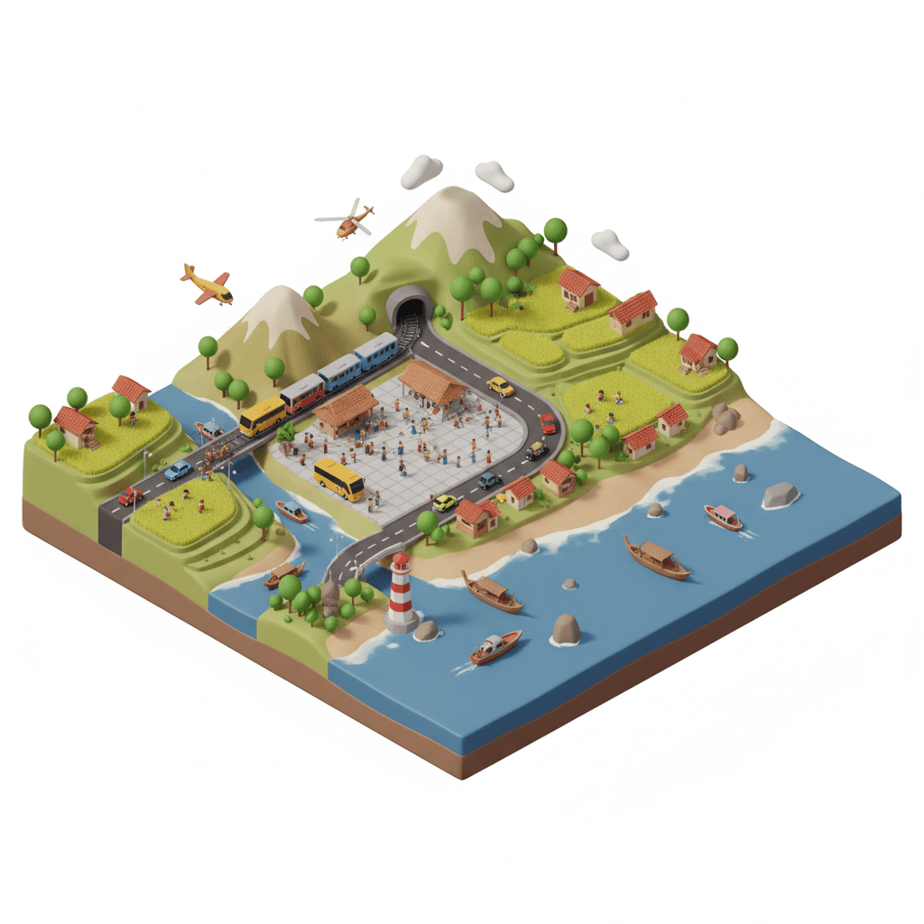 landscape kabupaten di Indonesia dengan berbagai aktifitas seperti transportasi darat, air dan udara. Juga aktifitas sosial di dalamnya