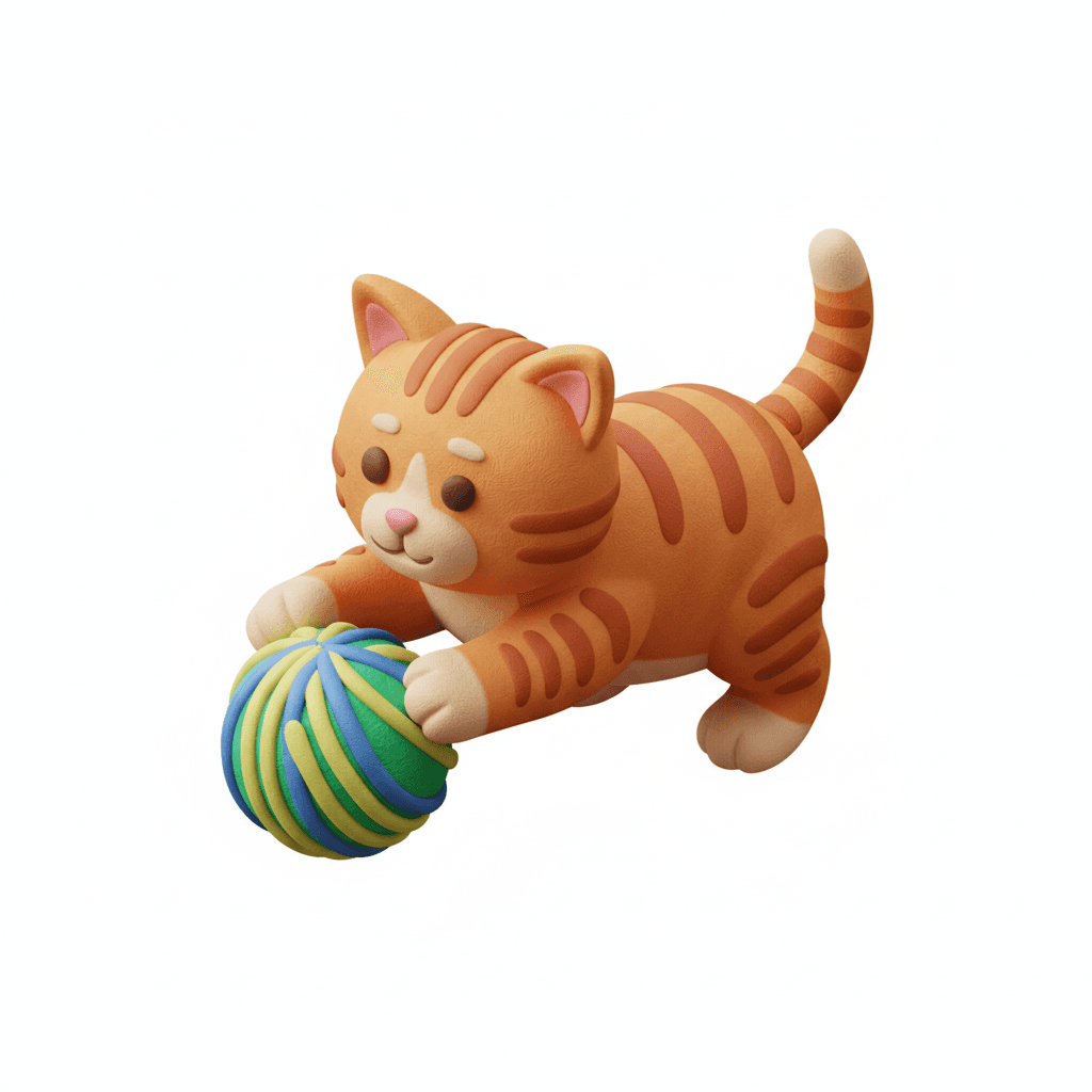 seekor kucing orange sedang bermain bola 