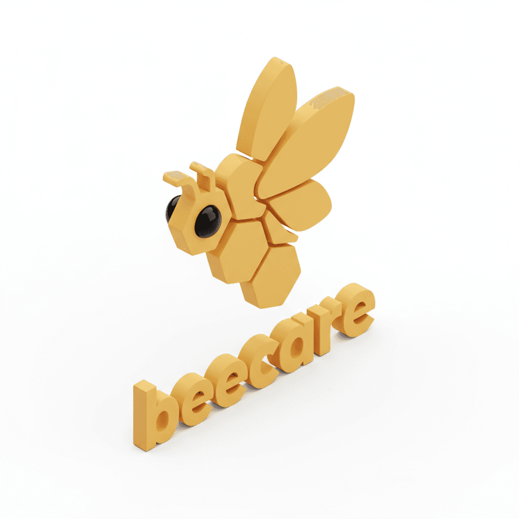 buat siluet logo lebah dengan tulisan beecare, jangan miring