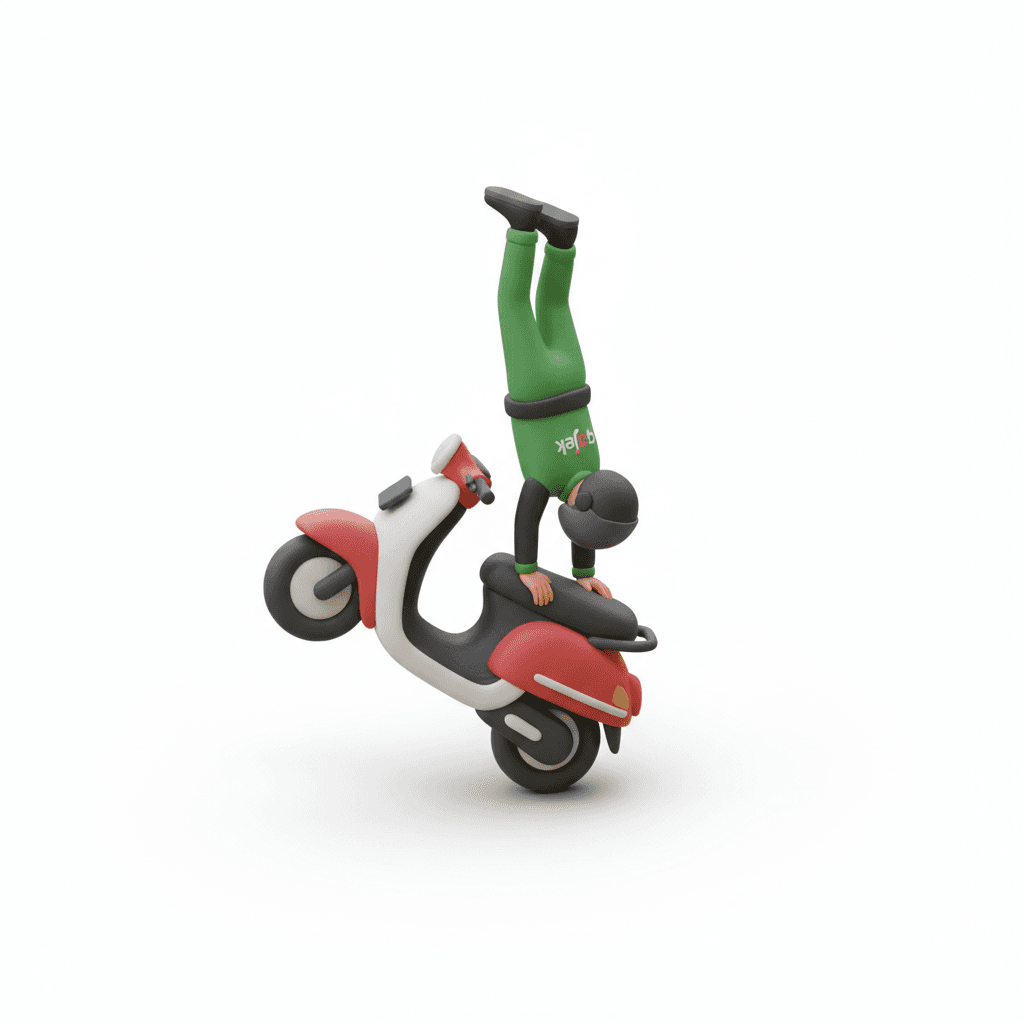 Driver gojek naik motor handstand