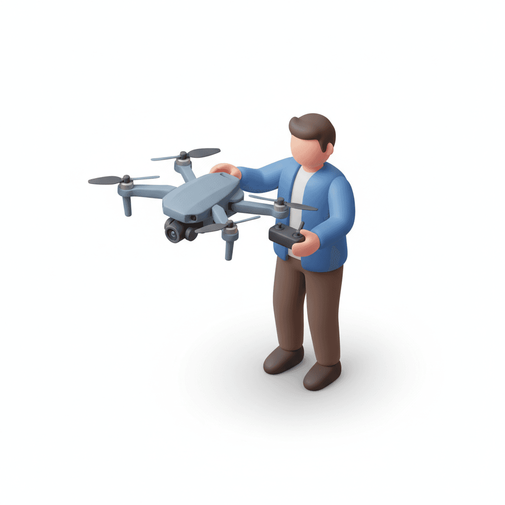 a man playing dji drone air 3s with remote in right hand