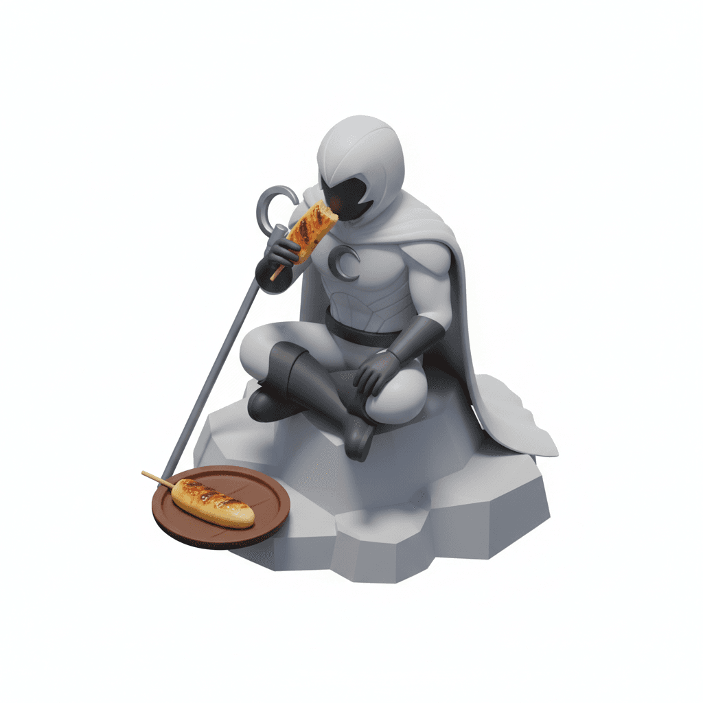 moon knight marvel lagi makan pisang bakar