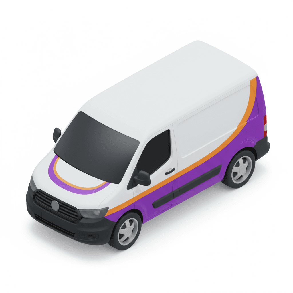 Mobil pelayanan warna putih dengan list ungu dan orange