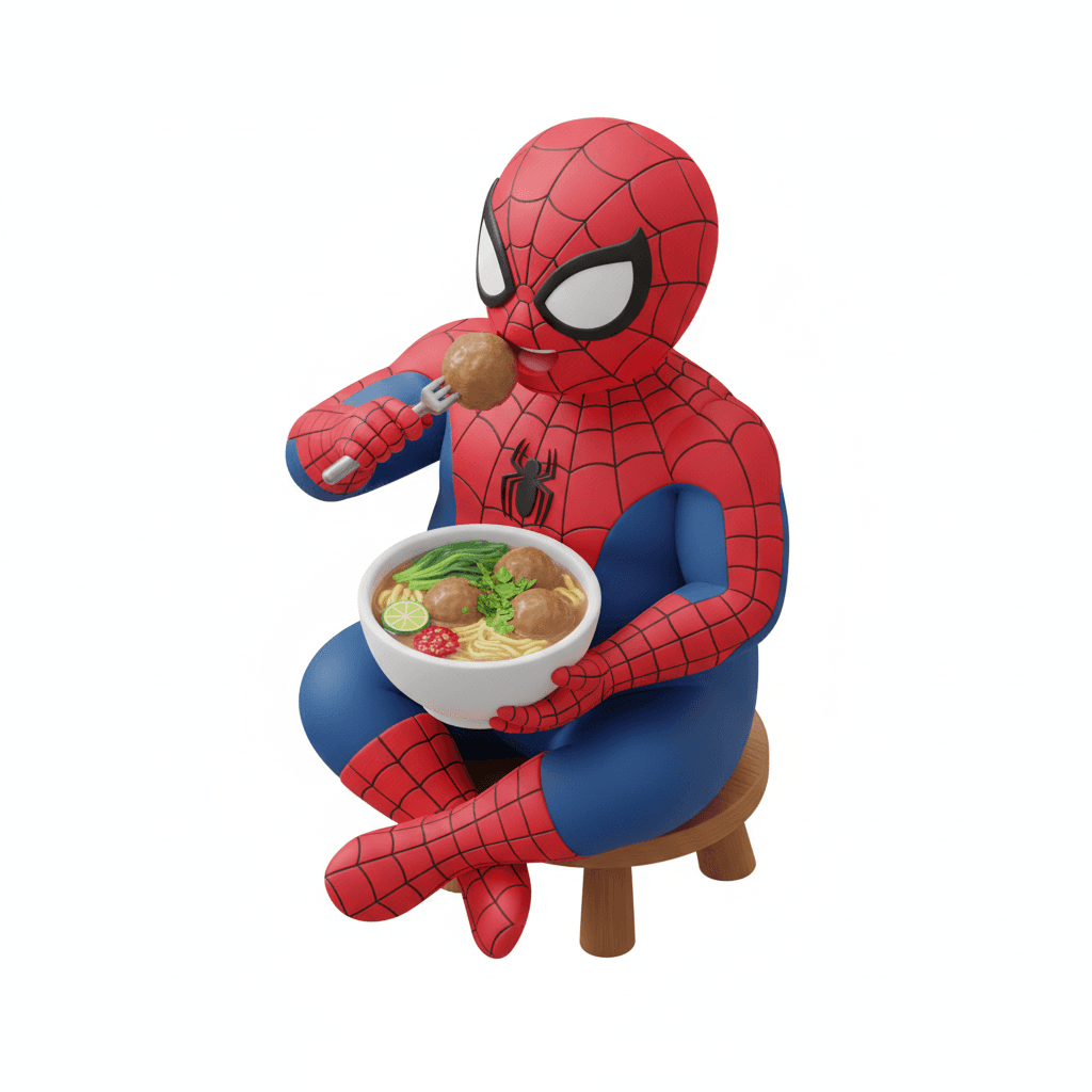 spiderman makan bakso