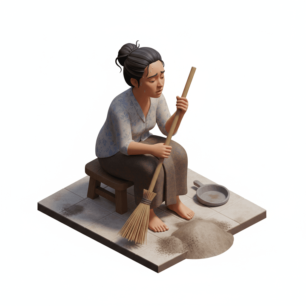 ibu2 rumah tangga kecapekan habis nyapu rumah