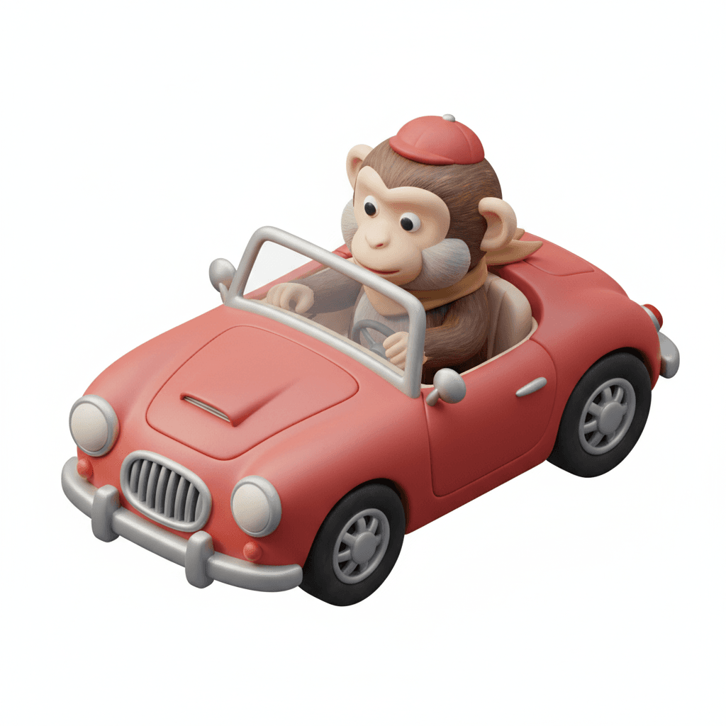 A monkey driving car
