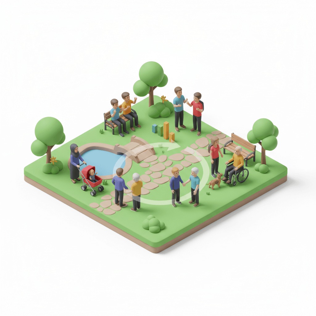 demography in a location like park, have some people all gender, all age, without text and using white bg color