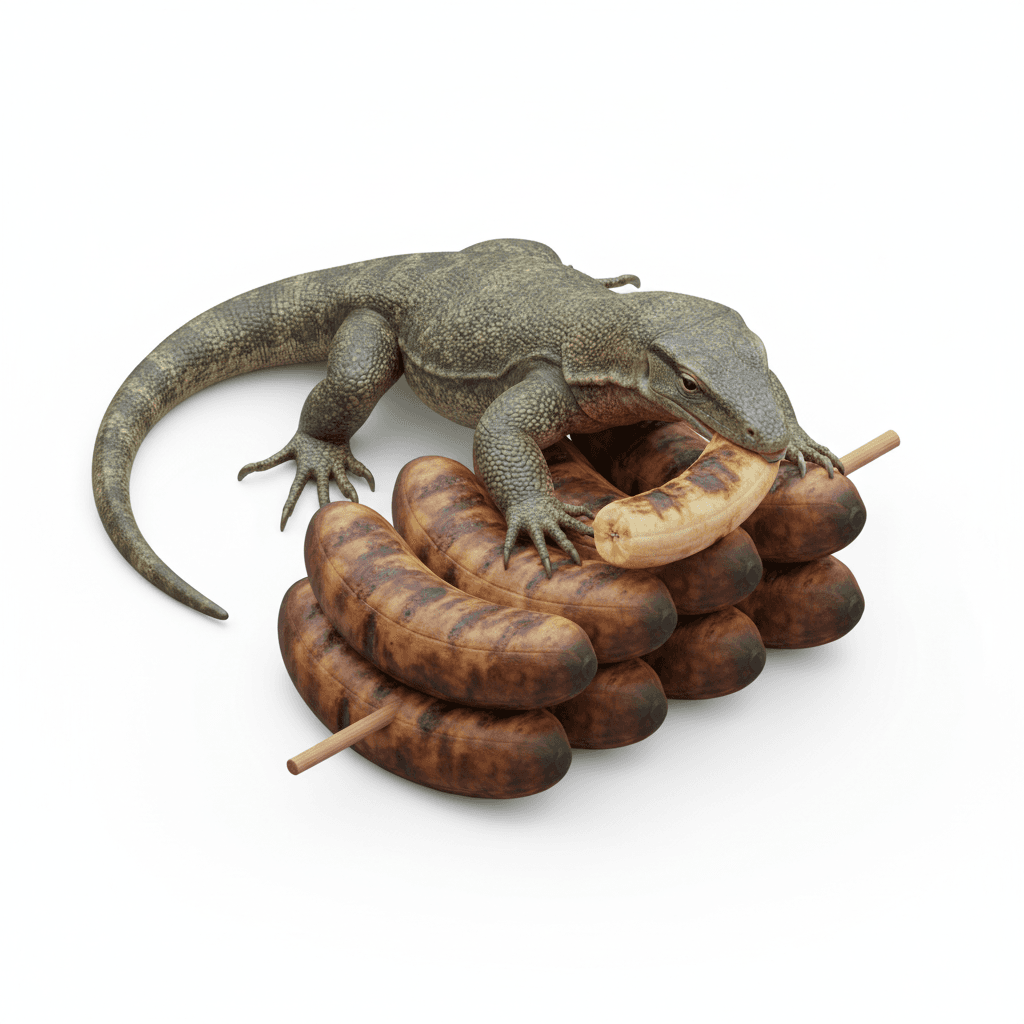 biawak makan pisang bakar