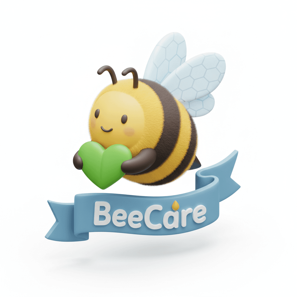 berikan nama logo yaitu beecare dan padukan dengan lebahnya