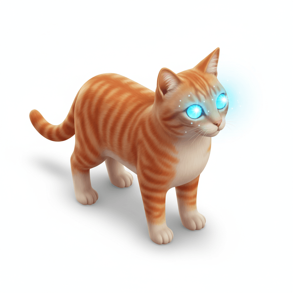create a cat standing with dazzling eyes
