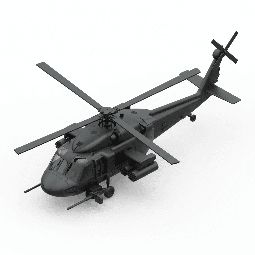 Armed Black UH-60 Helicopter